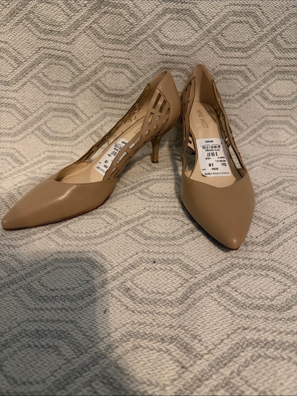 Nine West Taupe Pointed Toe Cutout Kitten Heel Pumps